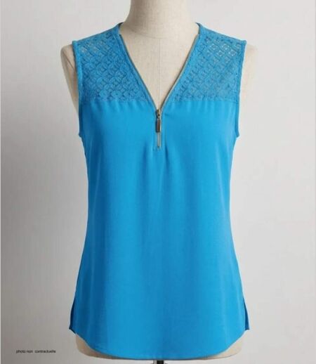 Mayflower CHF3053C Top sans manches bleu turquoise en crêpe pour un look d'été chic
