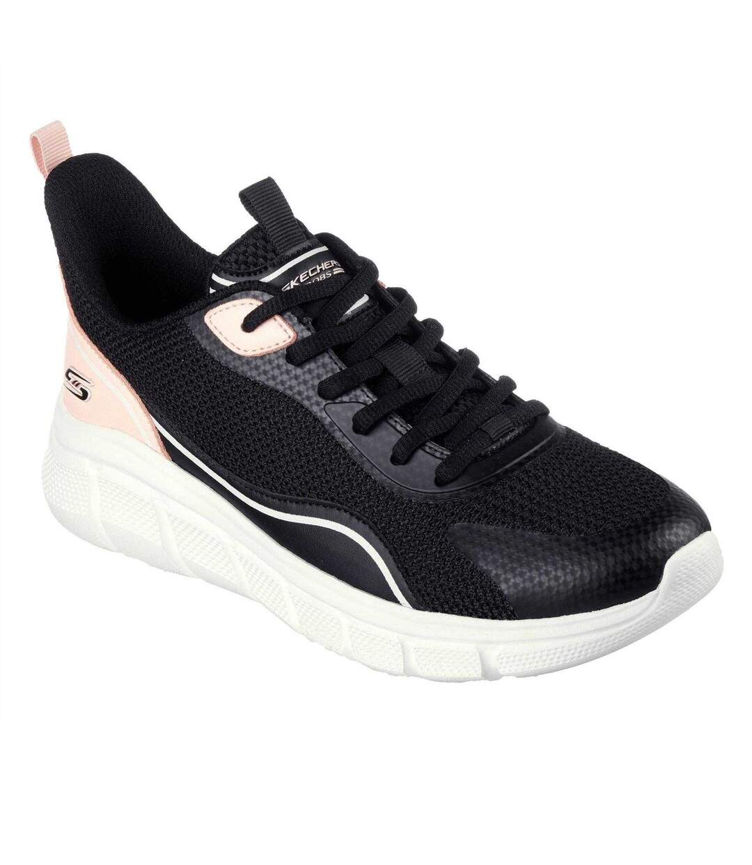 Womens/ladies Bobs Flex Trainers Black Pink Skechers-1