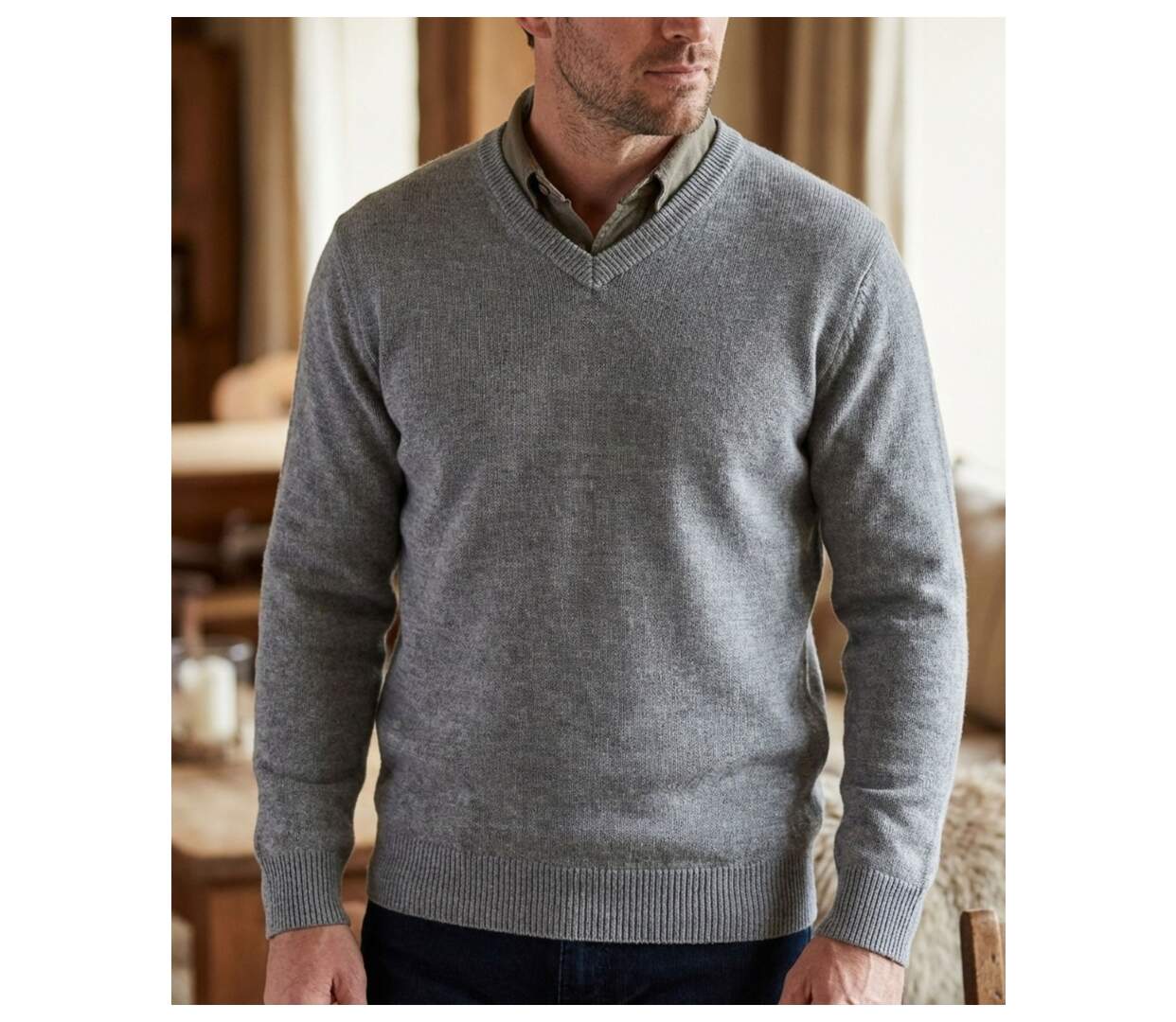 Pull col V avec laine PUL2004A-1