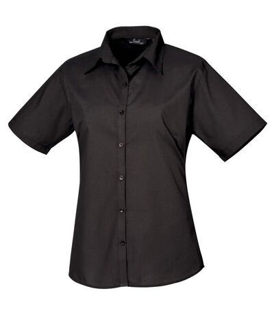 Premier Short Sleeve Poplin Blouse / Plain Work Shirt (Black) - UTRW1092