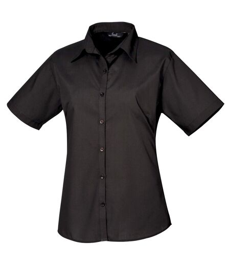 Premier Short Sleeve Poplin Blouse/Plain Work Shirt (Black)