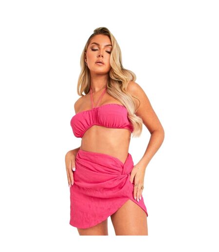 Womens/ladies Halter Neck Crop Top Pink Missy Empire