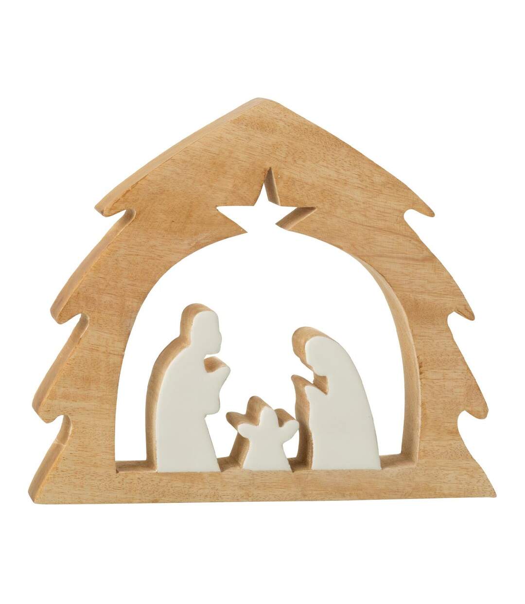 Crèche Sapin en Bois Ajourée 27cm Blanc & Naturel-1