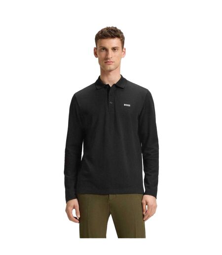 Mens Plisy Long-sleeved Polo Shirt Black Boss