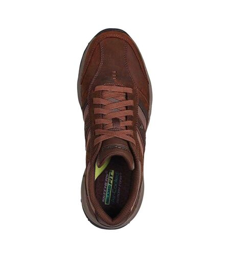 Mens Leather Round Toe Flat Walking Shoes Dark Brown Skechers