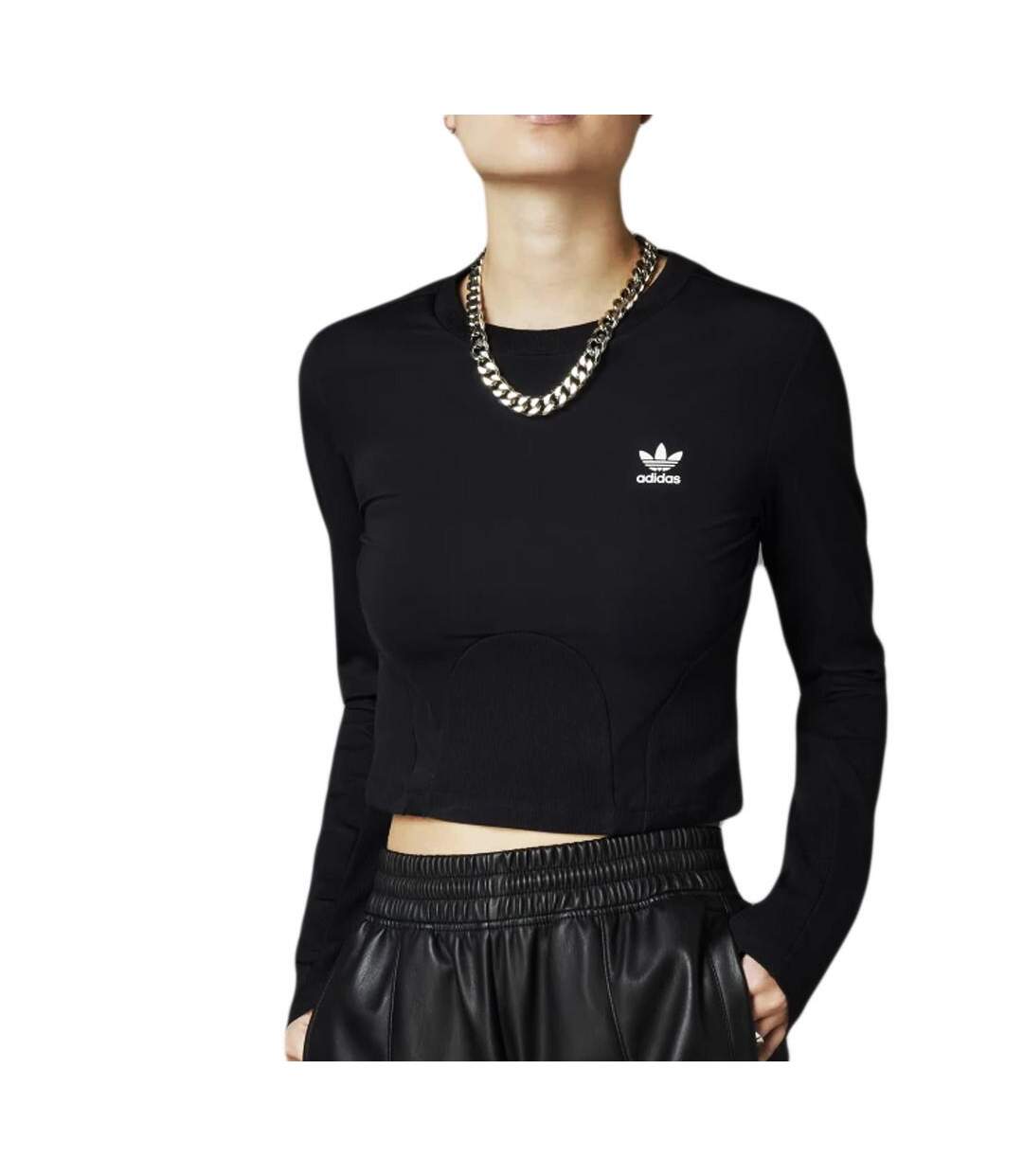 T-Shirt Noir Femme Adidas Rib Top - 12A