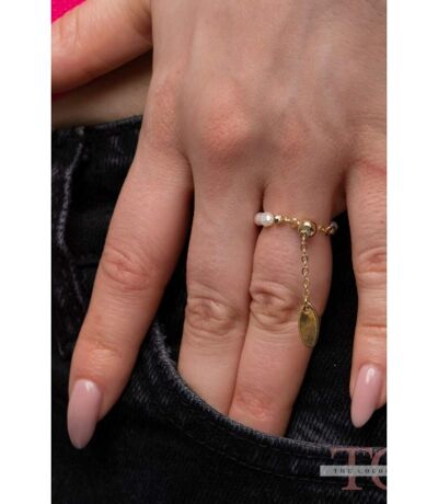 Retro Pearl Chain Pull Adjustable Gold Stackable Thumb Ring