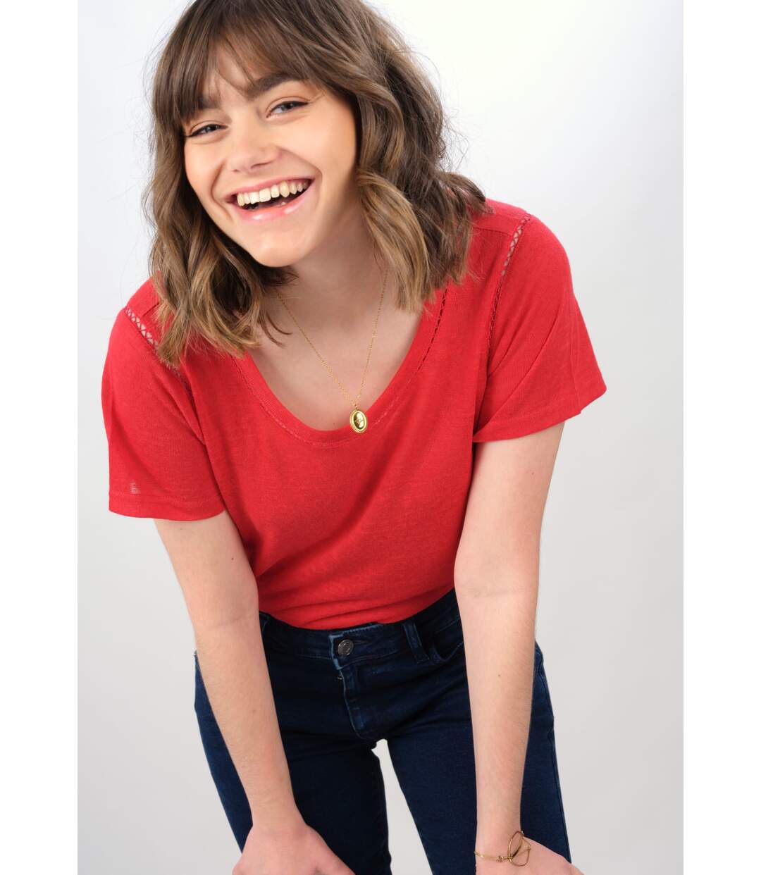 T-shirt uni avec détails ajourés COLYNE-1