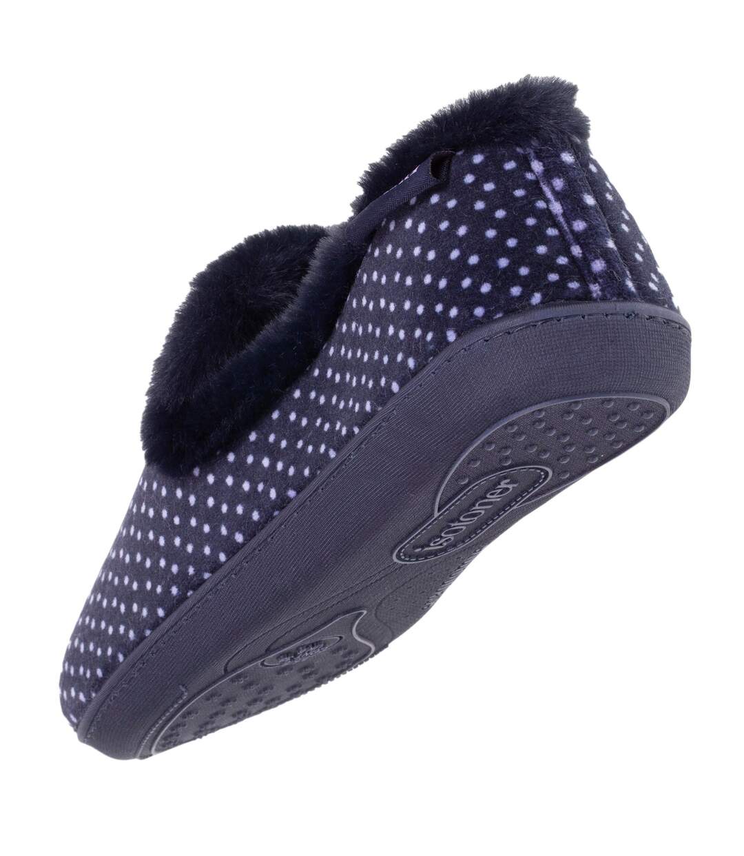 Isotoner Chaussons Charentaises femme soutien voûte plantaire, mémoire de forme, chaud et tendance à pois-5
