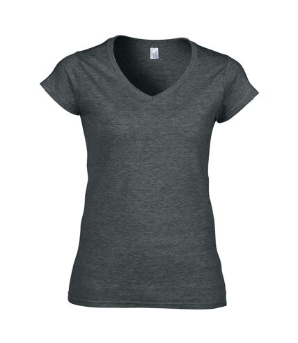 Gildan - T-shirt à manches courtes et col en V - Femme (Gris sombre chiné) - UTBC491