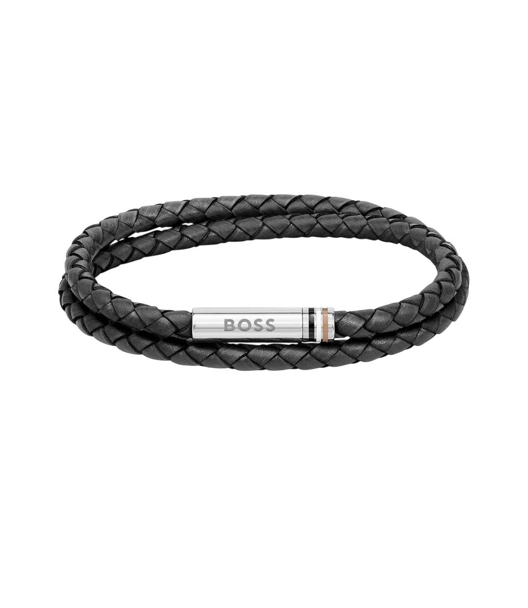Mens Ares Leather Braided Bracelet One Size Black Boss-1