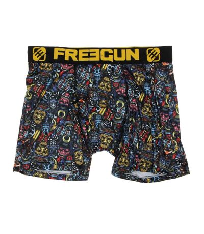 Boxer noir/bleu/jaune à imprimés homme freegun mas - l