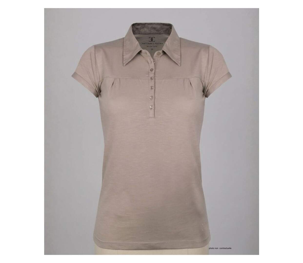 Polo Mayflower Dusty1 pour femme en coton flammé taupe : le chic texturé au naturel-3