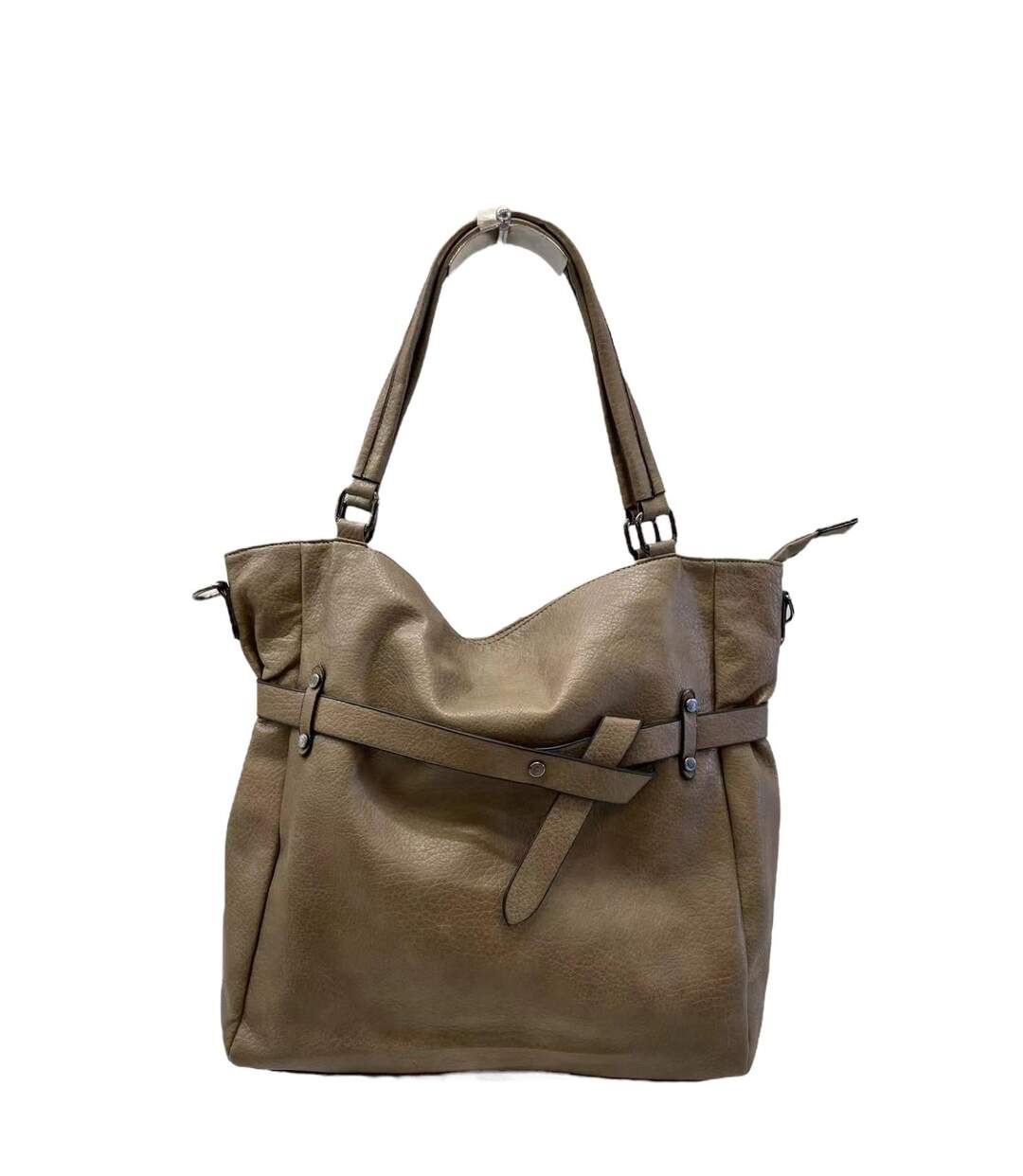 Sac à main femme - Sac  portée mains ou épaules en simili cuir de couleur taupe-1