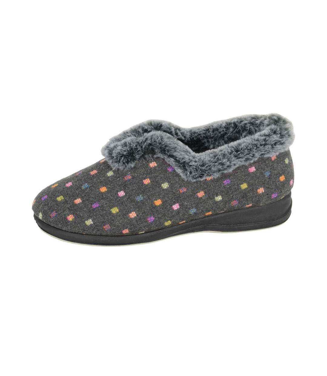 Womens/ladies Nancy Spotted V Throat Slippers Grey Sleepers-2
