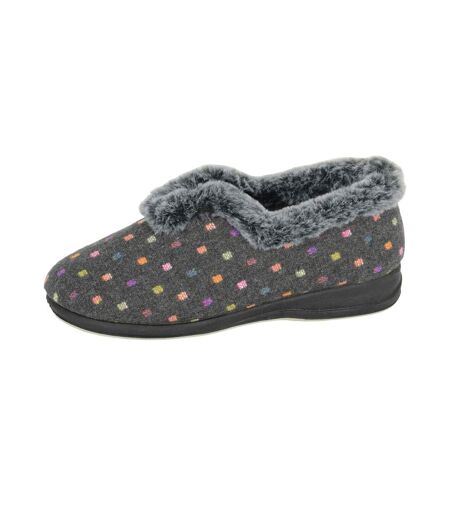 Womens/ladies Nancy Spotted V Throat Slippers Grey Sleepers
