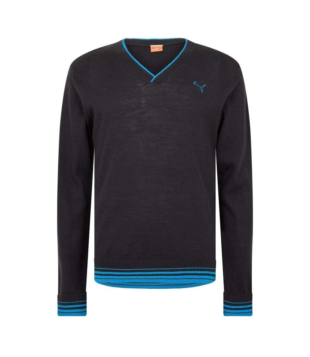 Mens Contrast Tipped V Neck Sweater Top Black Puma-1