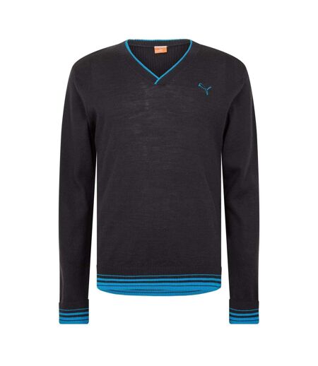 Mens Contrast Tipped V Neck Sweater Top Black Puma