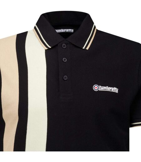 Polo Motif/style Rayure Fil Teint Classic Homme Noir Sable Lambretta