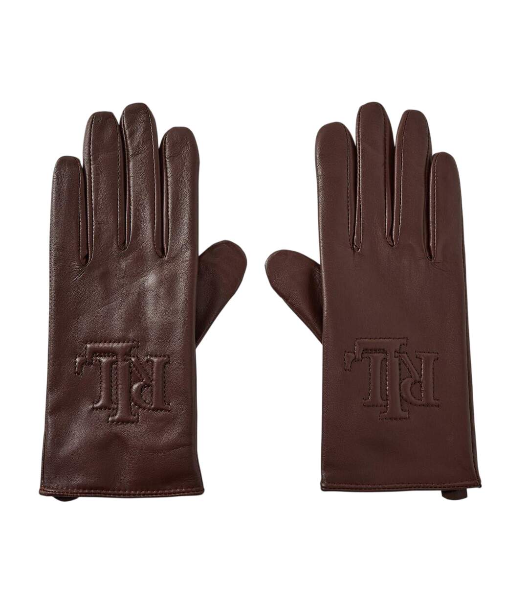 Logo Leather Embossed Gloves Deep Mahogany Ralph Lauren-1