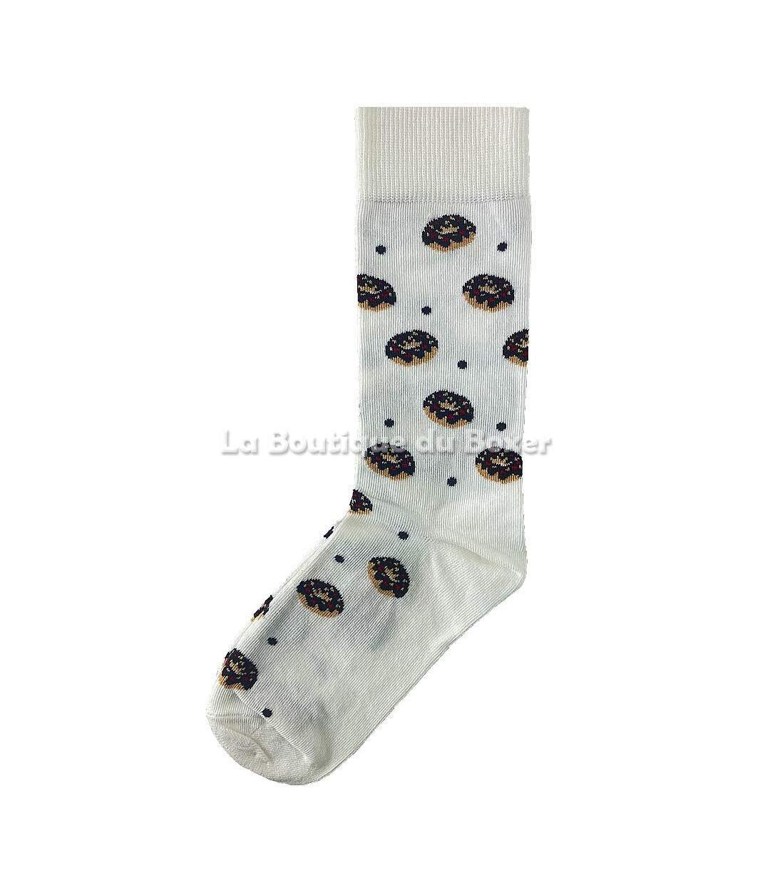 LES LIMOUSINES Chaussettes Homme Coton DONUTS Blanc Marron-1