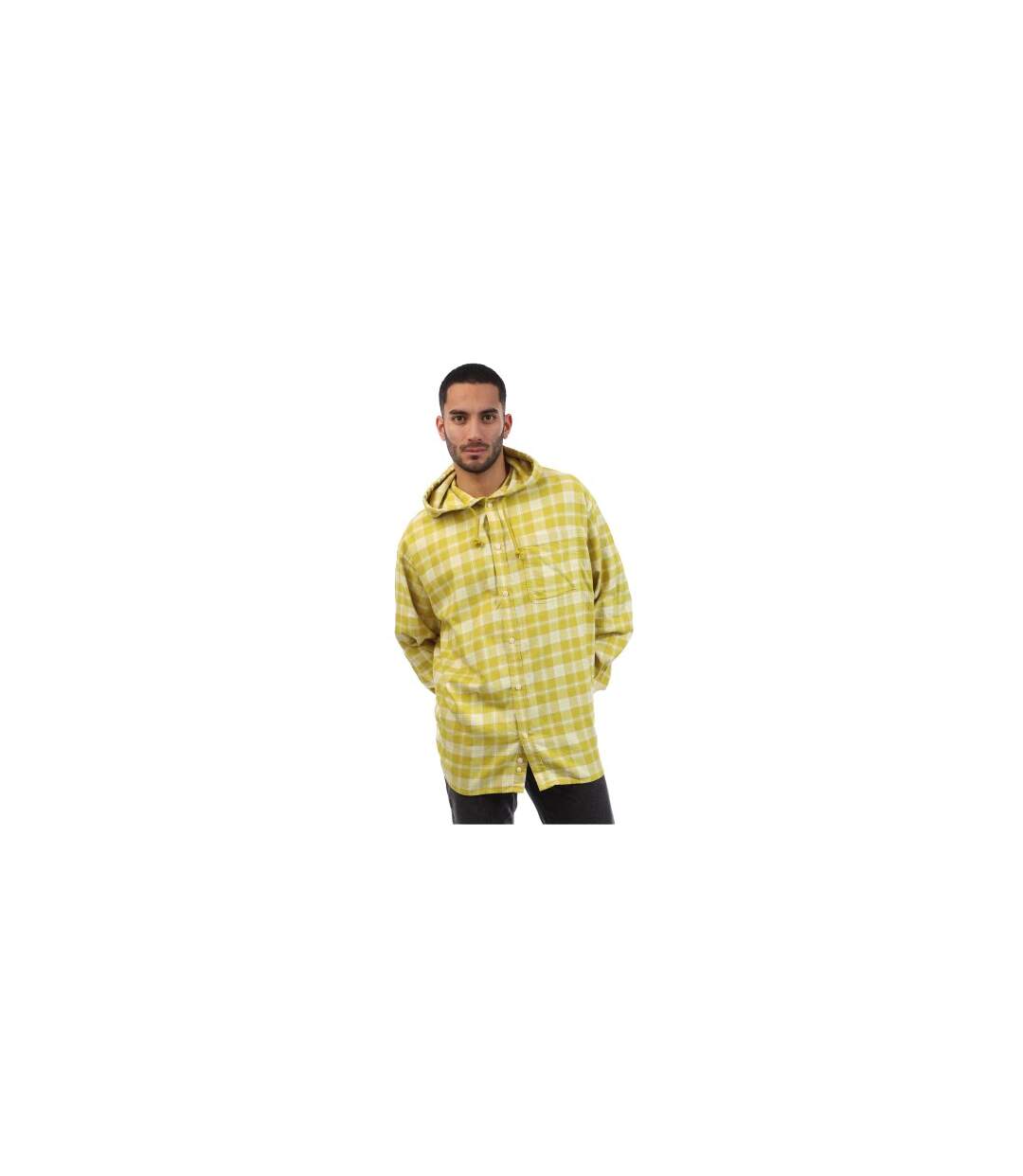 Unisex Adult Plaid Hooded Regular Long-sleeved Shirt Yellow Diesel-1
