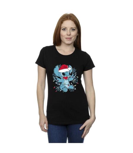 Disney Femmes/Les femmes Lilo And Stitch Christmas Lights - T-shirt en coton à motif d'esquisse (Noir) - UTBI25669