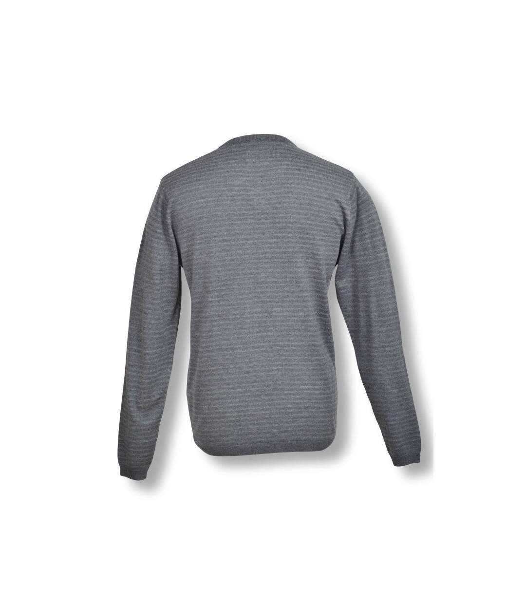 Pull homme manches longues  col en V de couleur gris-2