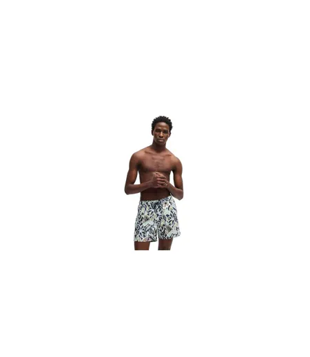 Mens Floral Pattern Regular Swim Shorts Navy Hugo Boss