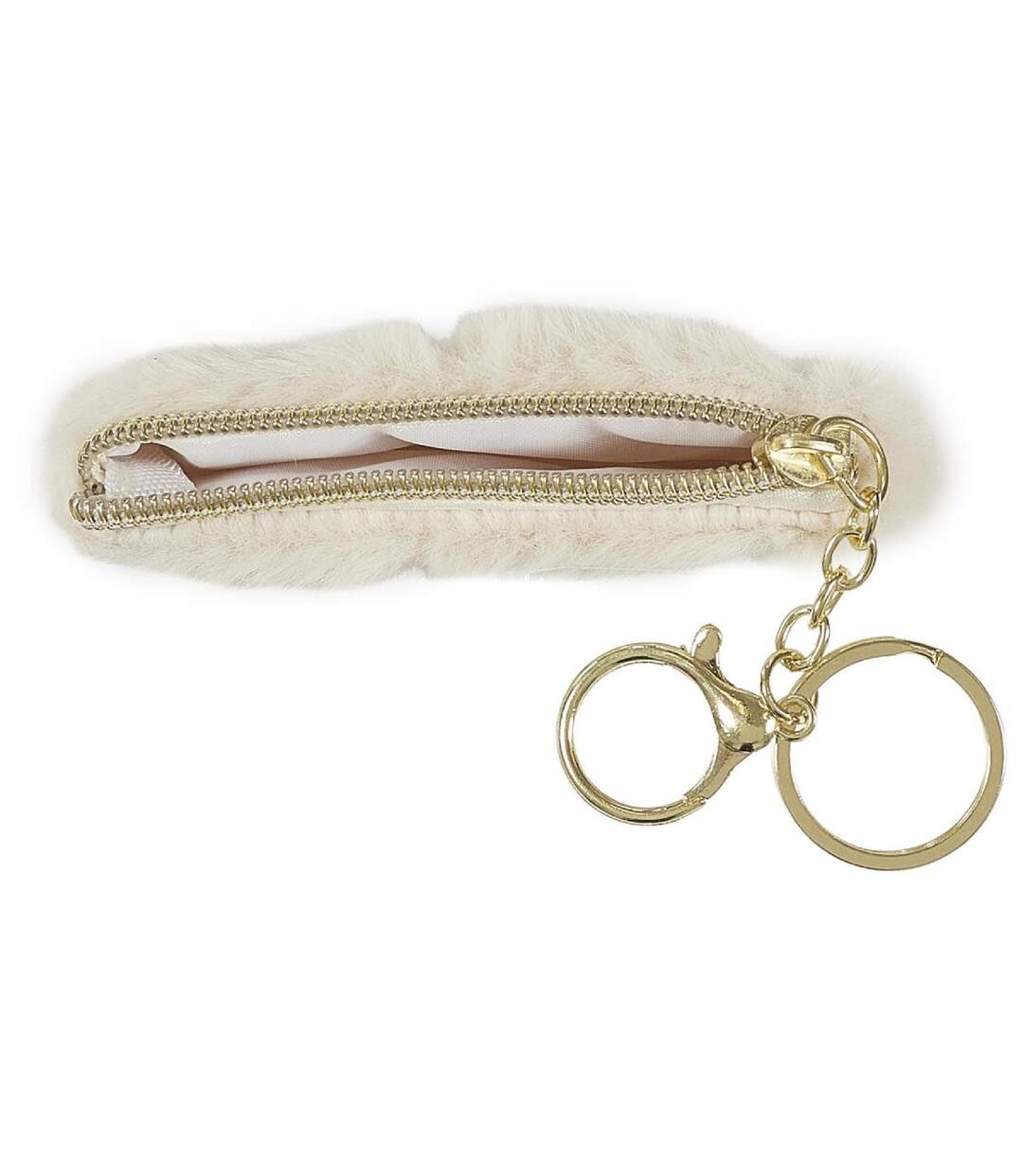 Porte Monnaie en Fausse Fourrure Fluffy 10cm Crème-2