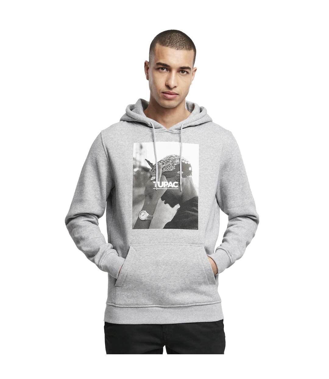 Mens F*ck The World Tupac Shakur Hoodie Gris Chiné Mister Tee-1
