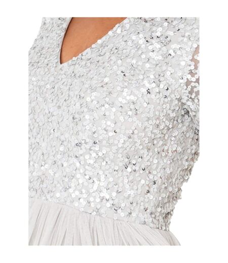 Robe Mi-longue Manches Courtes Femme Gris Clair Maya Deluxe