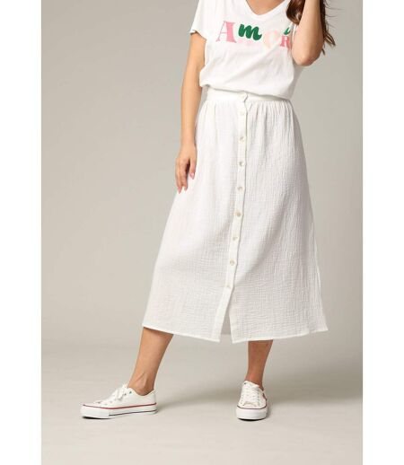 Jupe midi en gaze de coton jaune avec boutons TINLEY