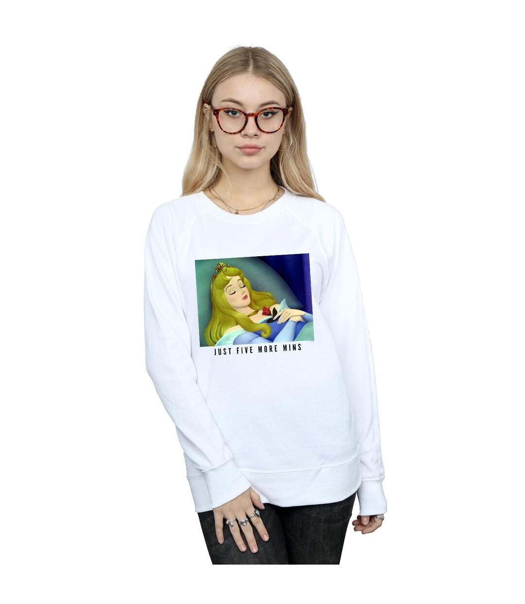 Disney Princess - Sweat SLEEPING BEAUTY FIVE MORE MINUTES - Femme (Blanc) - UTBI32910-2