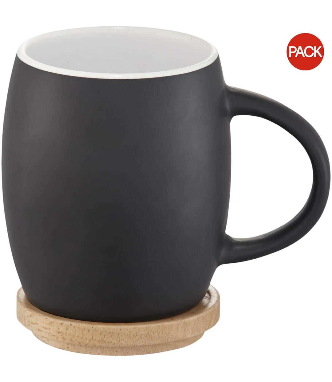 Pack of 2  Hearth ceramic mug with wood lid/coaster  10.4 x 7.5 cm solid black/white Avenue-1