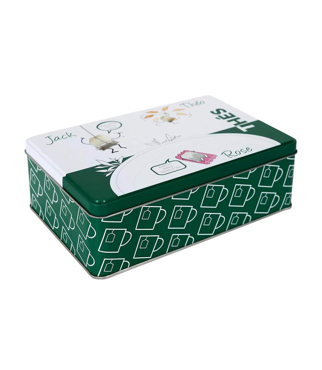 Boîte à Thé en Métal Ludique 20cm Vert-1