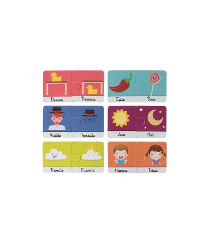 Jeu de 30 Cartes Educatives J'apprends les Contraires 12cm Multicolore