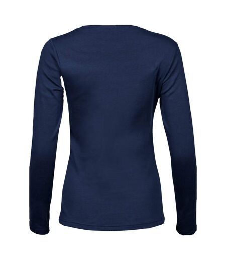 Womens/ladies Interlock Long-sleeved T-shirt Navy Tee Jays
