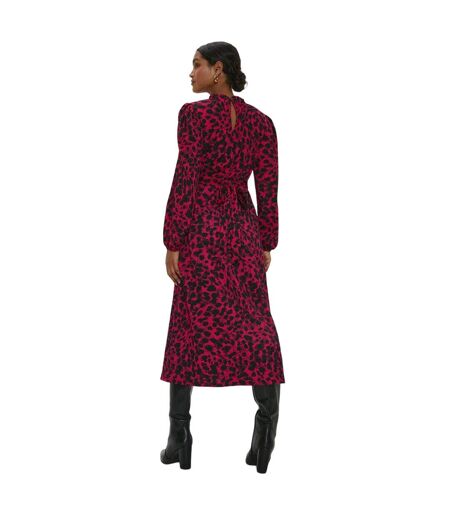 Womens/ladies leopard print frill neck midi dress pink Dorothy Perkins