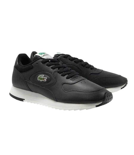 Mens Linetrack Leather Running Trainers Black Off White Lacoste