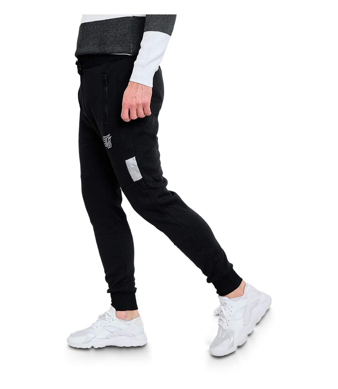 joggings homme de couleur noir coupe slim  en molleton cordon de serrage-3