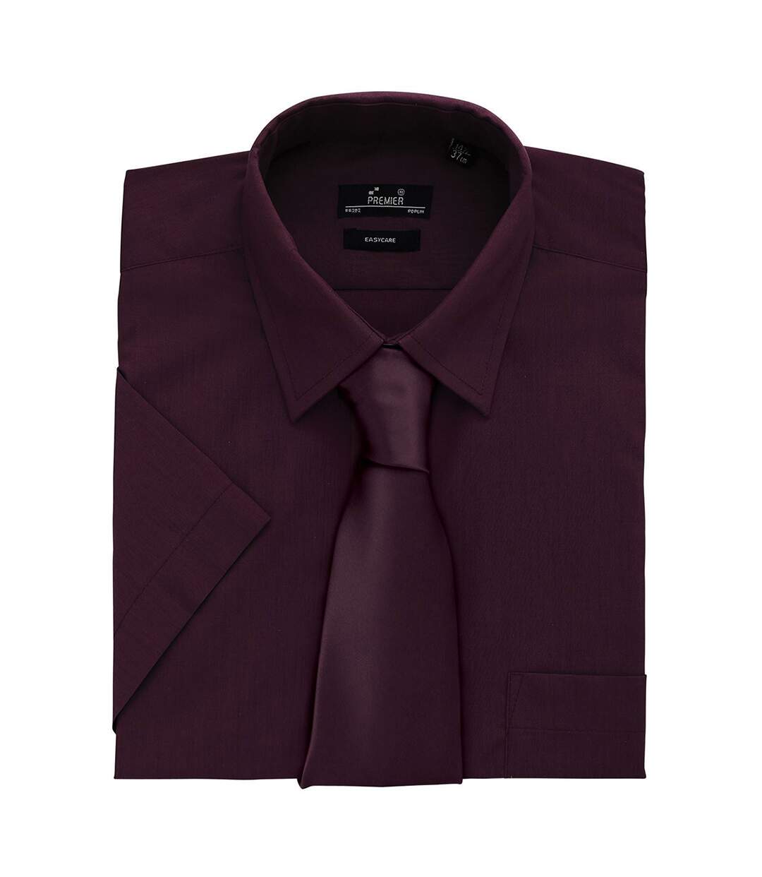 Mens short sleeve formal poplin plain work shirt aubergine Premier