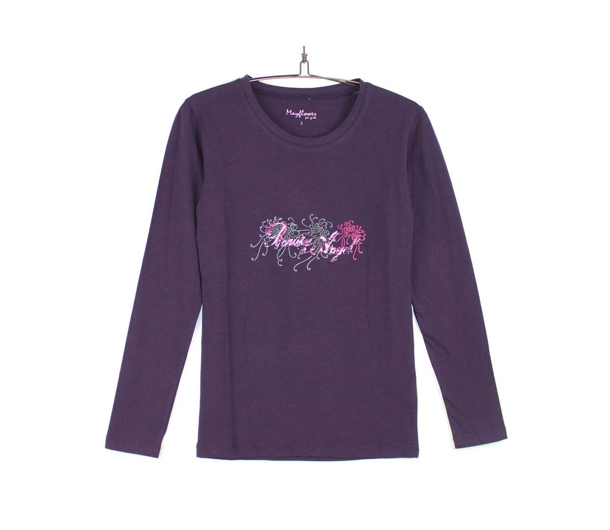 MAYFLOWER SH1060 – Tee-shirt manches longues violet col rond sérigraphié pour un style audacieux-5