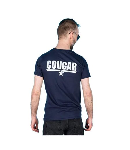 Mens Cougar Back Print T-shirt Blue Top Gun