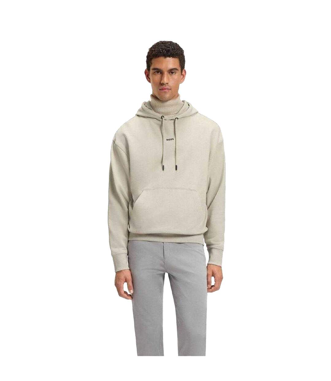 Mens Cotton Regular Long-sleeved Pullover Hoodie Beige Boss-4