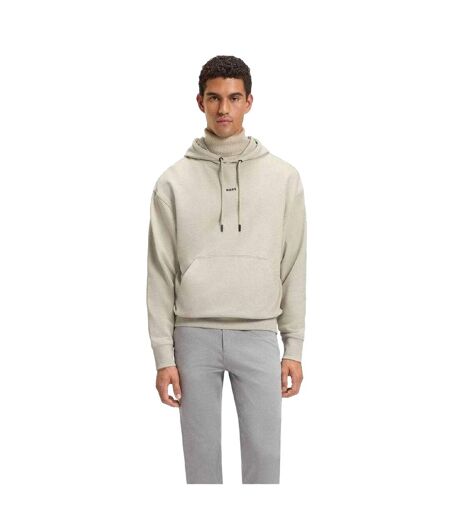Mens Cotton Regular Long-sleeved Pullover Hoodie Beige Boss
