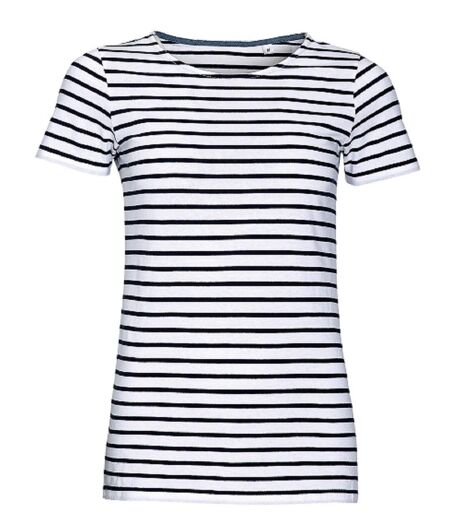 t-shirt rayé marinière femme - manches courtes - 01399 - bleu marine