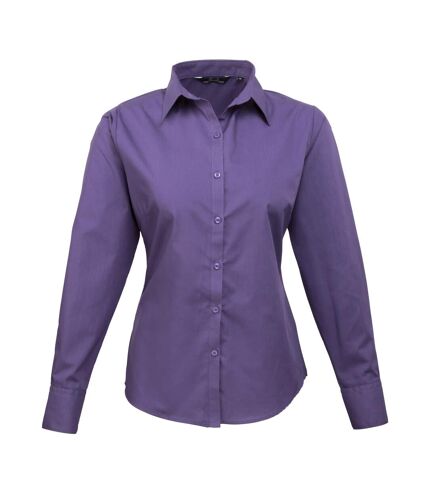 Premier Womens/Ladies Poplin Long Sleeve Blouse / Plain Work Shirt (Purple) - UTRW1090