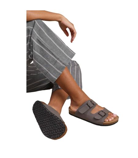 Womens/ladies willow nubuck buckle detail flat sandals grey Where´s That From