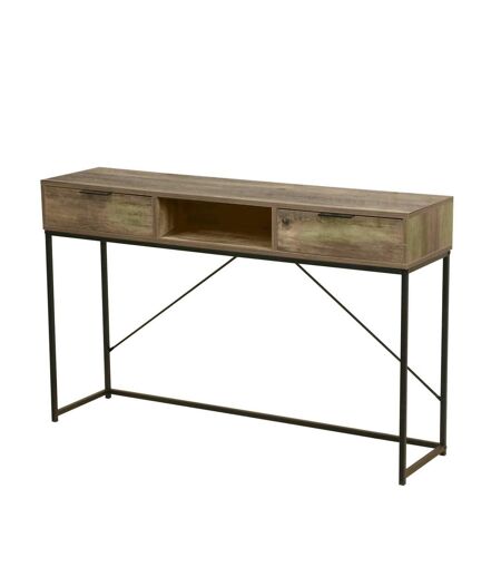 Console Joya en MDF et Métal 2 tiroirs et 1 niche ouverte - L.120 cm x H.75 cm - Marron et Noir